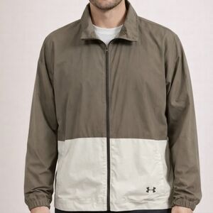 Under Armour Men's Two-Tone Jacket Coat Olive Cream sz L Nylon Windbreaker